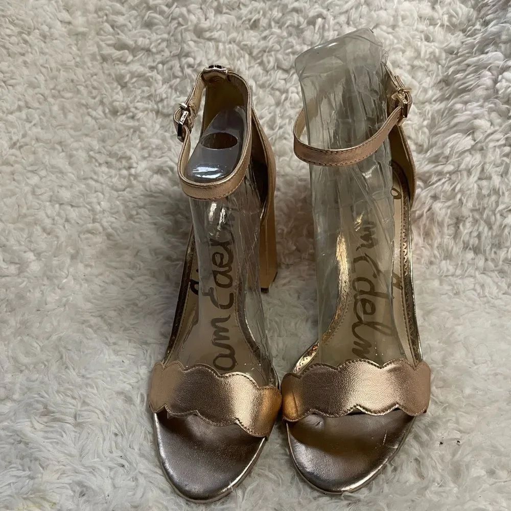 Sam Edelman Odile leather Rose gold Block Heels ankle strap Sandals size 10M